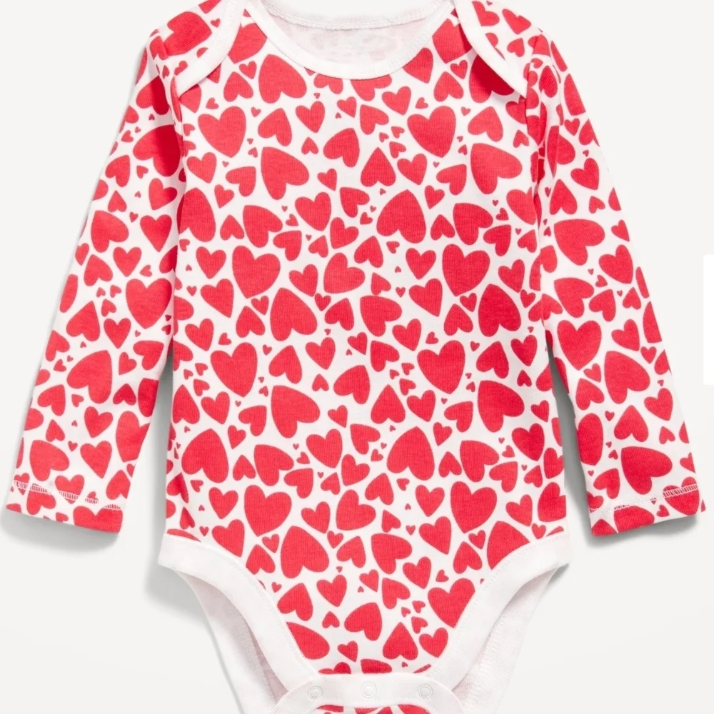 Red and White Heart Long Sleeve Print Bodysuit